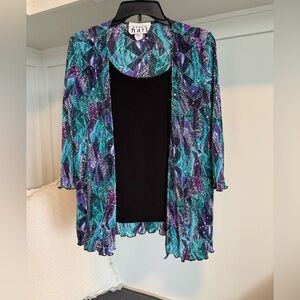 Keren Hart Open Front Geometric Print Cardigan Teal, Purple, Black with size Xl